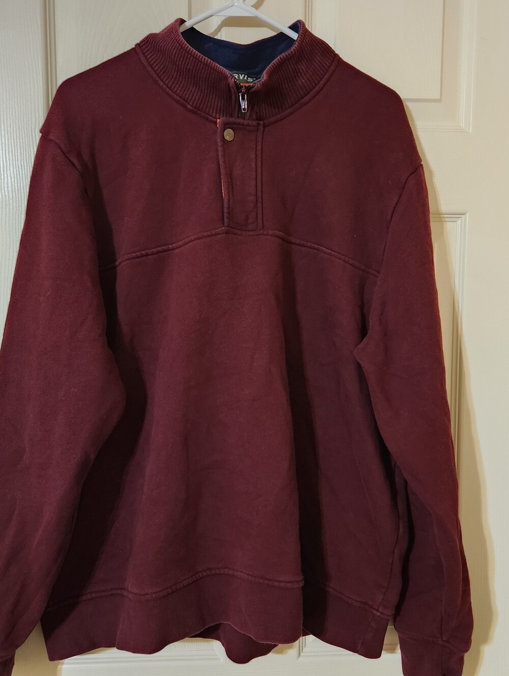 Orvis Men's 2XL Burgundy 1/4 Zip Mock Neck Fleece Pullover Logo Sweatshirt
